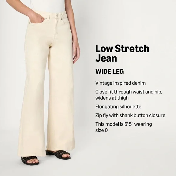 Amazon Essentials Wide Leg Cream Jeans Low Stretch Size 12 - Picture 4 of 9